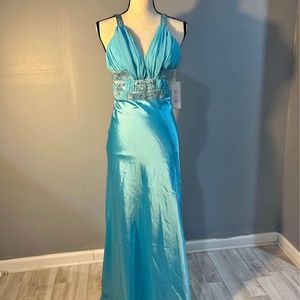 Gala-Prom formal elegant blue silky dress
